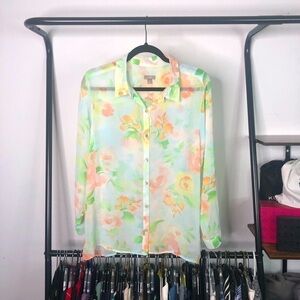 J. Jill Sheer Floral Button Up Blouse